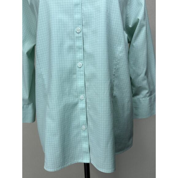 Eddie Bauer wrinkle resistant 3/4 sleeve button up green & White Women’s XL - Picture 3 of 16